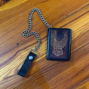 Harley-Davidson Black and Brown Leather Wallet with Chain